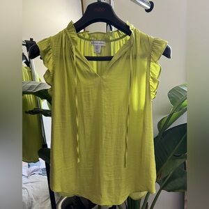 Cupcakes & Cashmere Chartreuse Ruffled Blouse